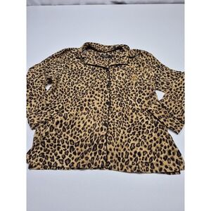 Lauren Ralph Lauren Pajama Top Womens 1X Brown Leopard Print Jersey Lounge
